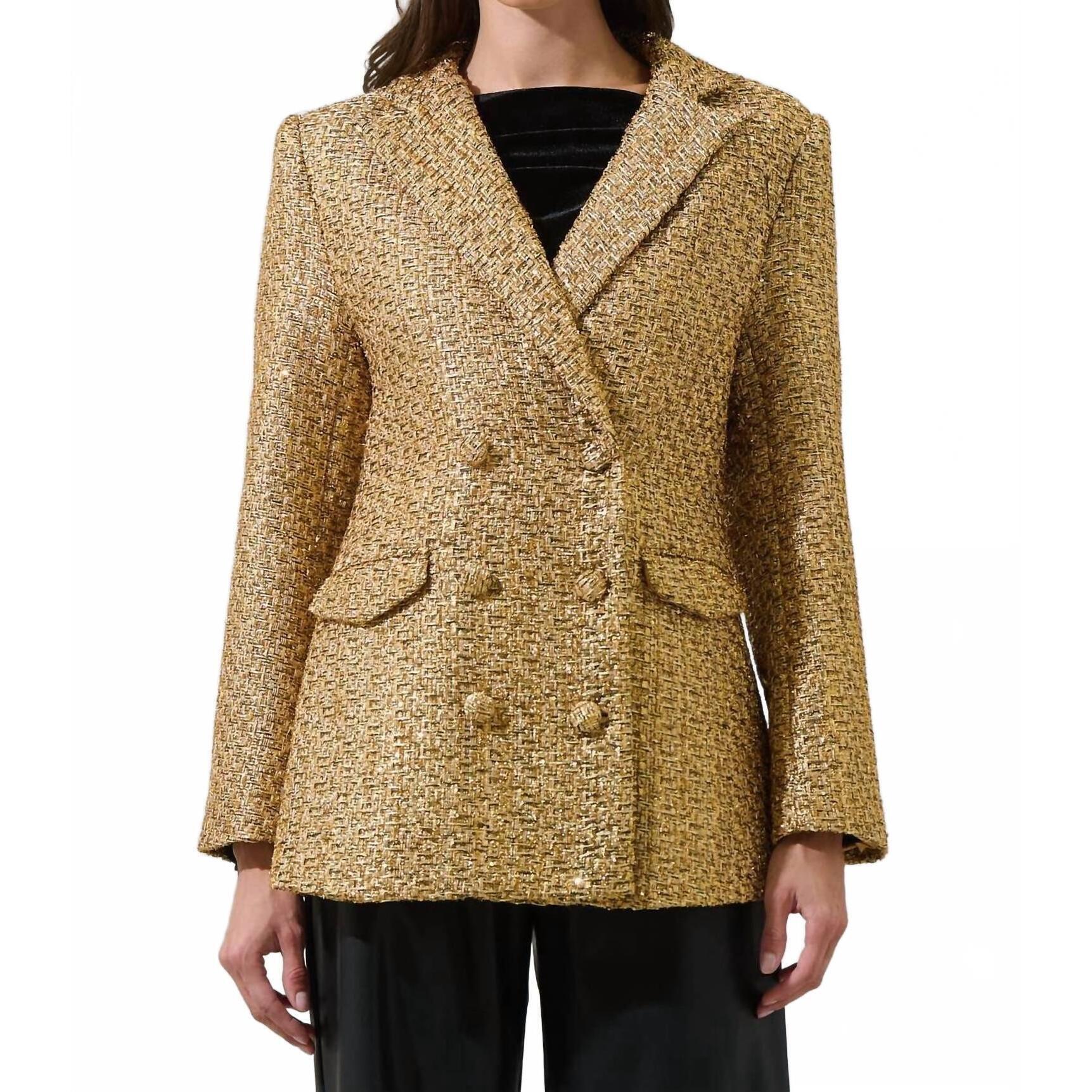 New Sugarlips Tamary Tweed Vesta Collared Blazer In Gold